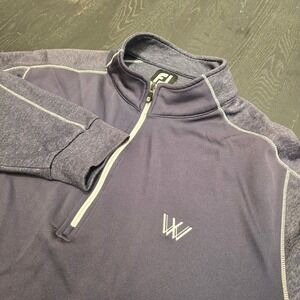 FootJoy Mens Quarter Zip Golf Pullover Navy Blue Heathered Large FJ Logo
